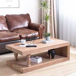 Rustic Wood Coffee Table with Lower Shelf
