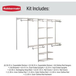 Rubbermaid Configurations Deluxe Custom Closet Kit 4-8 Ft. Adjustable Metal Wire Shelving Titanium Finish Expandable Organization System Hardware Incl