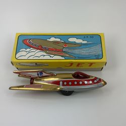 Vintage Jet Rocket Friction Tin Litho J.T. 10 with Original Box 