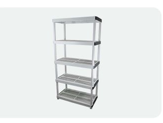 5 total racks - 5-Shelf 36 in. W x 72 in. H x 23 in. D Plastic Ventilated Storage Used  And  1 rack HDX 5-Shelf 36 in. W x 72 in. H x 18 in. D Plastic