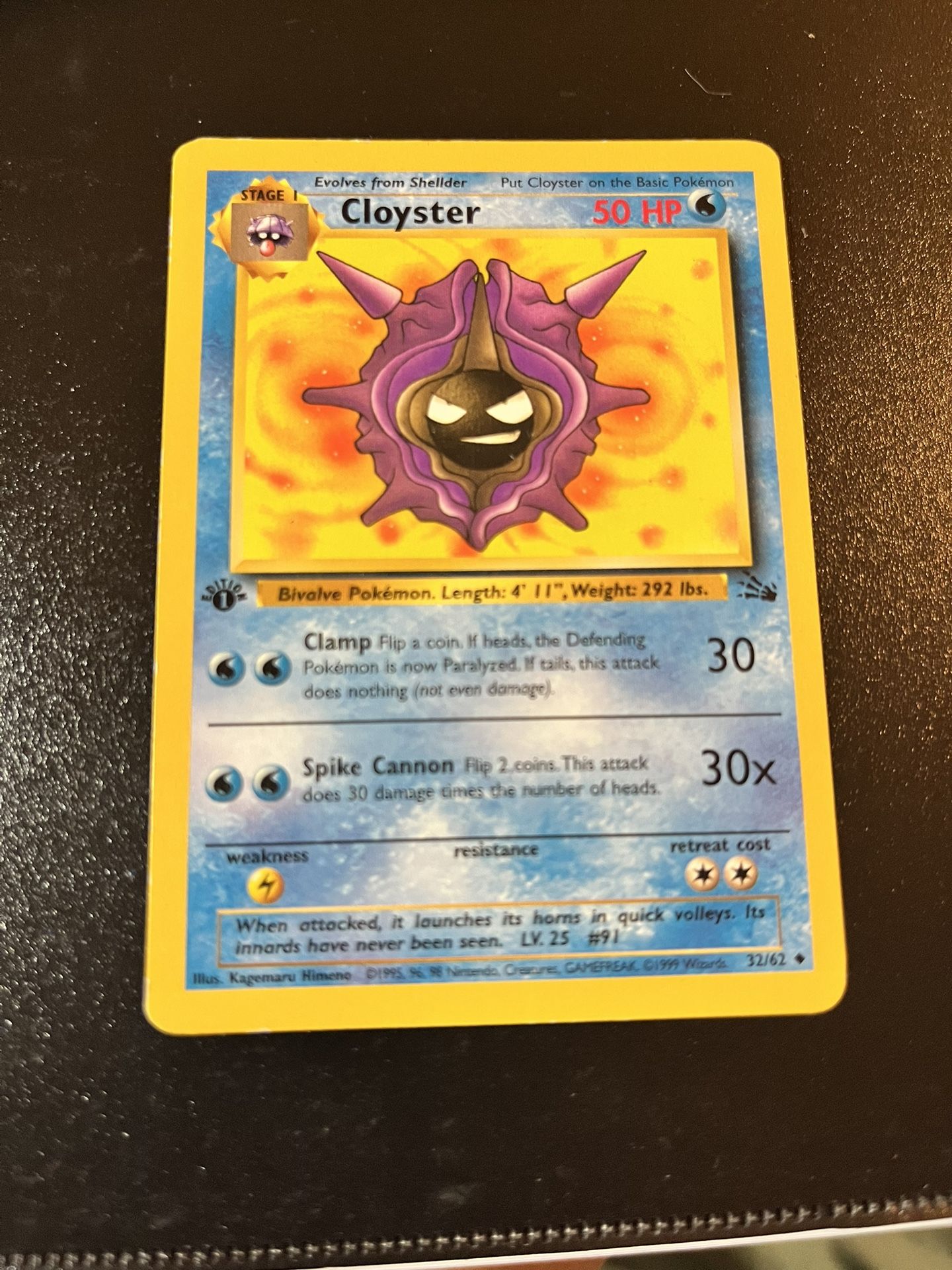 1st Edition Cloyster 32/62 Pokemon Fossil NM