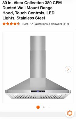 30 in. Vista Collection 380 CFM Ducted Wall Mount Range Hood, Touch Controls, LED Lights, Stainless Steel