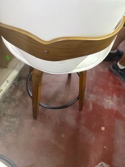 24.8" Swivel Bar Stools Set of 2,Mid Century Modern Counter Height Bar Stools,White Upholstered Faux Leather Counter Stools with Arms and Fishtail-sha