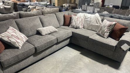 Large Gray Fabric Sectional Sofa