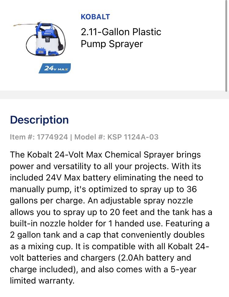 Kobalt Power Sprayer With Battery and Charger