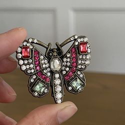 Old Vintage Jewelry Butterfly Rhinestone Brooch Pin
