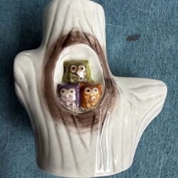 Ceramic Salt Pepper Owls In Tree Trunk By Crimson Hollow