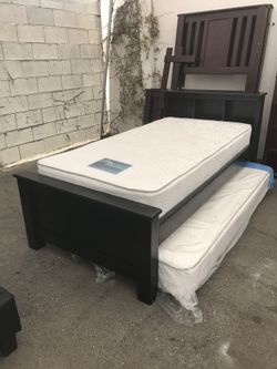 Twin bookcase headboard solid wood & Comfort mattress + Twin roller Mattress