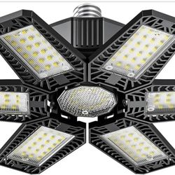 Garage Light - 30W 3000LM 6500K Deformable Garage Lights Ceiling LED with 6+1 Adjustable Panels, Shop Lights E26/E27 Screw Socket for workshops, Parki