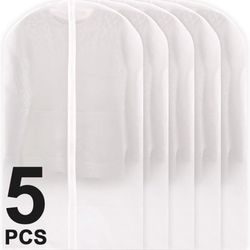 Clothes Storage Bags,Translucent Garment Bags,5 Packs PEVA Dress Bag for Closet Clothes Dresses Suit Coats Storage (Large Size)
