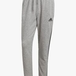  Adidas Men's Standard Essentials Fleece Tapered Cuff 3-Stripes Pants, Medium Grey Heather/Black Stripes