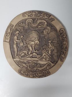 Mid Century Mayan Sacrifice Disk Clay-ceramic-pottery