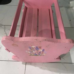 19” Pink Vintage Large Flower Wooden Doll Bed