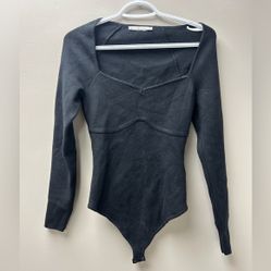 Abercrombie &amp; Fitch Black Sweetheart Ribbed Long Sleeve Bodysuit
