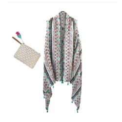 Market & Layne Geometric Ruana Vest with Wristlet Pouch