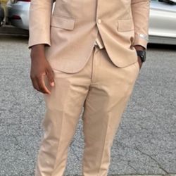 Vinci Tan 2 Piece Suit 42R Blazer Jacket & Pants Designed in Italy Classic Fit