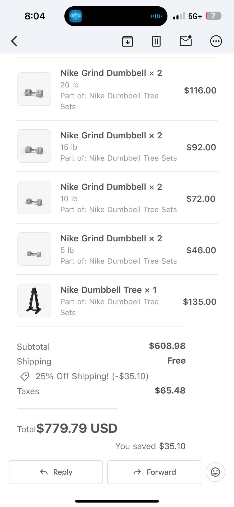Nike Strength Weights. 5-25 Set With Rack