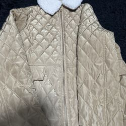 MICHAEL KORS Women's Sherpa Collar Diamond Quilted Jacket Dark Camel 