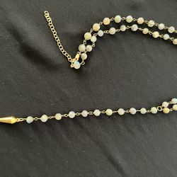 Smokey Beaded Necklace With Gold Chain And Gold Drop