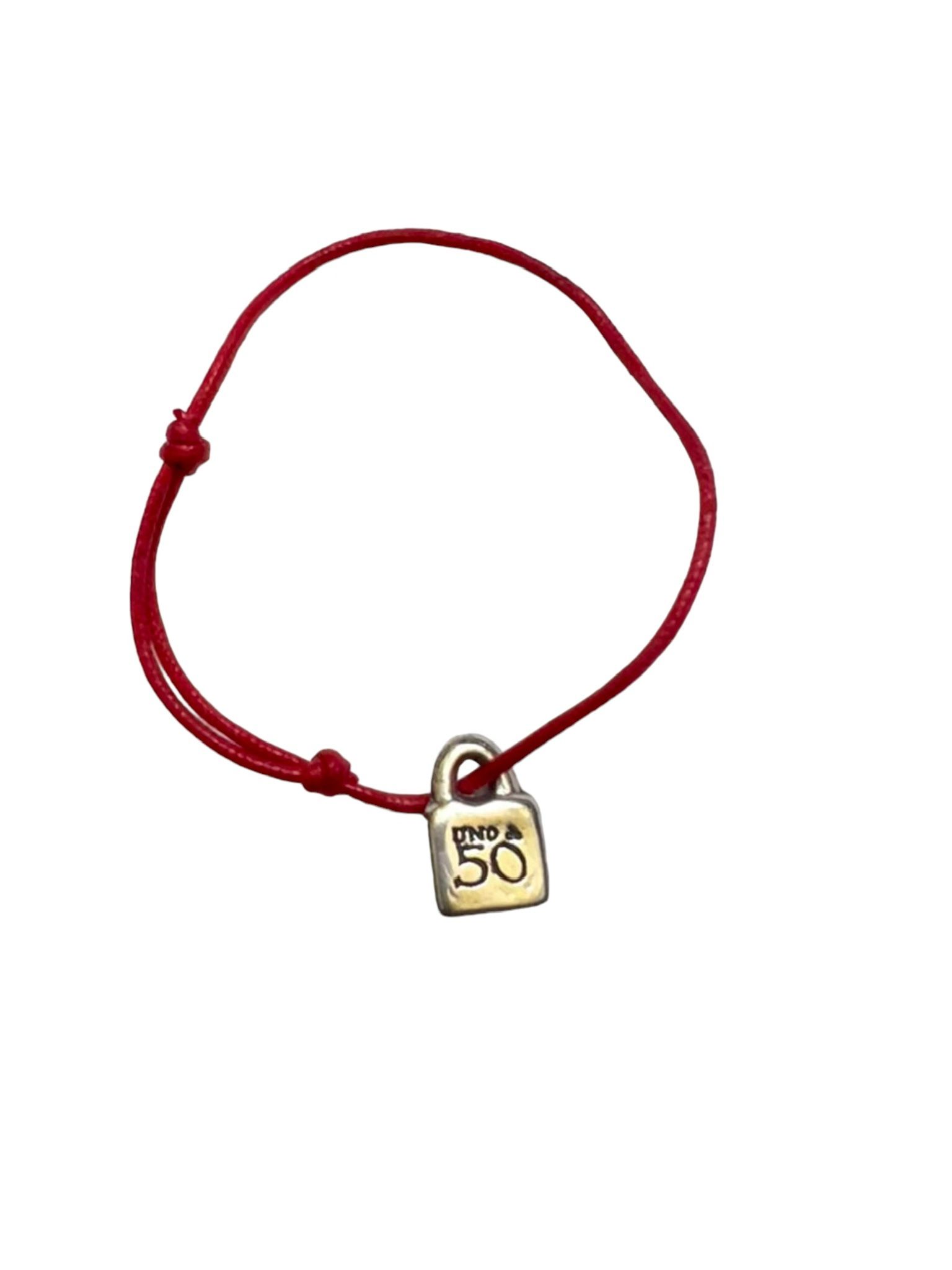 Uno De 50 Unisex Silver Plated Padlock Logo Red Luck Adjustable Bracelet