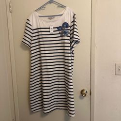 LOFT Striped T-Shirt Dress with Floral Embroidery