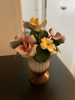 Porcelain Flower Bouquet Figurine in Vase