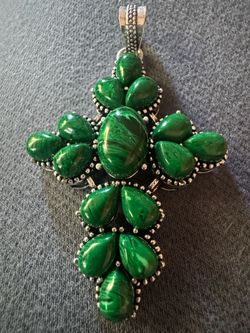 Large 925 Green Malachite Cross Pendant