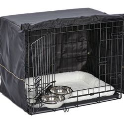MidWest Homes for Pets iCrate Double Door Starter Kit – 24" Dog Crate Bundle with Bed, Cover & 2 Bowls