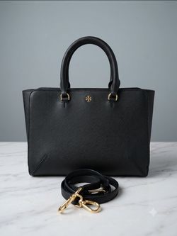 Tory Burch Black Saffiano Satchel with Gold Hardware SEE LAST 2 PICS FOR FLAWS