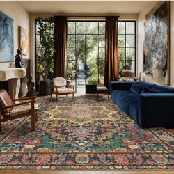 *NEW* 10 x 14 Black and Pink Moody Vintage Boho Oriental Soft Washable Area Rug