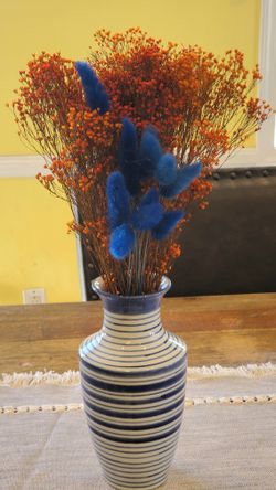 Dried Flower Arrangement | Blue and White Vase