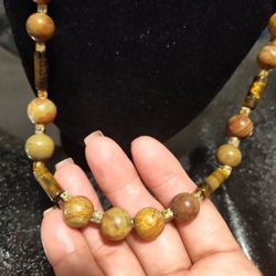 20 Inch Tiger Eye And Jasper Gemstone Necklace
