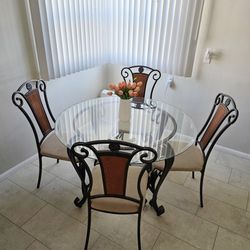 Glass/Metal Kitchen Dining Table Set With 4 Chairs 
