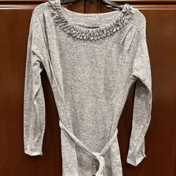 Dana Buchman Gray Heathered Knit Top with Neck Detail - Size M