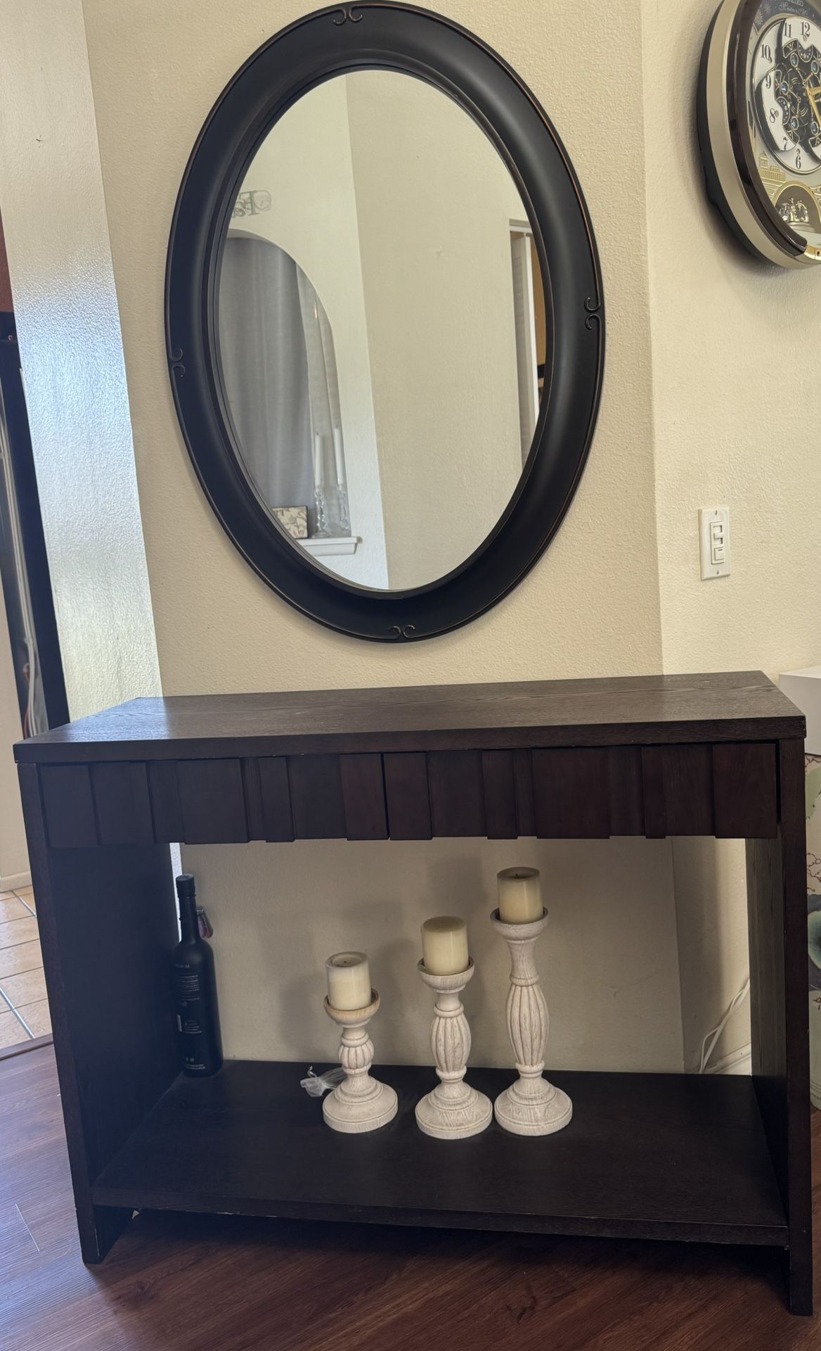 Side Dark Brown Table And Mirror