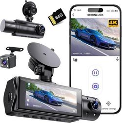 new 4K WiFi Dash Cam Front and Rear Inside, 2160P+1080P+1080P FHD 3 Channel Dash Camera for Cars, 360° All Sides Dashcam, Free 64G SD Card, G-Sensor, 