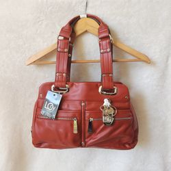 NWT Liz Claiborne Red Vinyl Leather Shoulder Hogo Bag Purse With Umbrella 