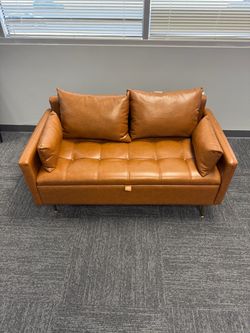 Cognac Faux Leather Loveseat / Small Sofa – Excellent Condition