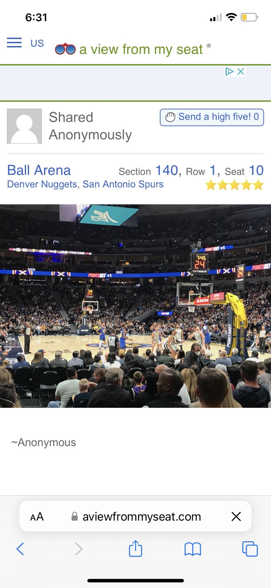 Nuggets Banner Ring Night 10/24 Vs Lakers