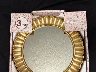 Better Living 3-Piece Gold Molded Round Wall Mirror Set 10x10 – New in Box – Boho Vintage Decor