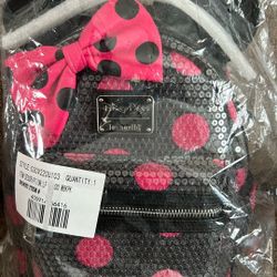 Disney Parks LoungeFly Minnie Mouse Black/pink Polka Dot Sequined Mini Backpack New