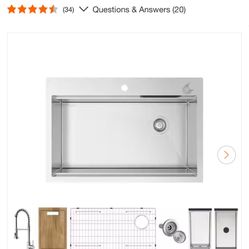 Glacier Bay 33 in. Drop-in Single Bowl 18- Gauge Stainless Steel Workstation Kitchen Sink with Waterfall and Pull-Down Faucet