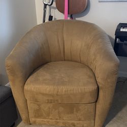 Natuzzi Editions Swivel Accent Chair Brown Tan Suede