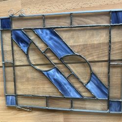 Stained Glass Window Panel - Blue Geometric Design