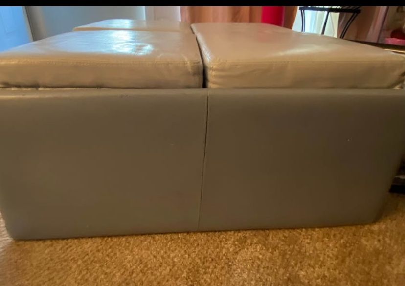 Leather Large 4 Cushion Storage Ottoman On Wheels