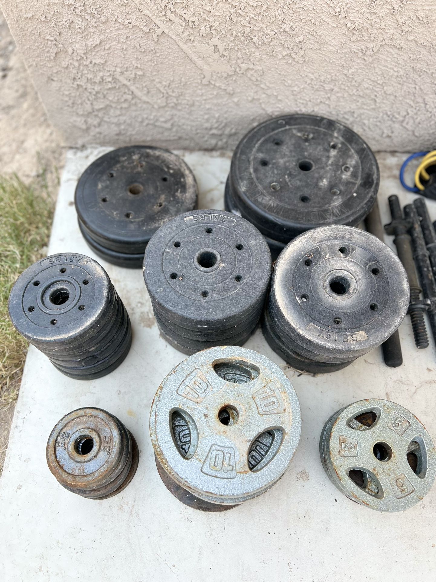 Many weights for Curl Bars & Manual Dumbbells w many other accessories included