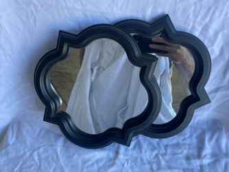2 Small Black Quatrefoil Accent Mirrors (10”x10”) - Excellent Condition
