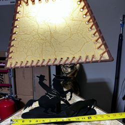 Vintage Western Cowboy Roping Calf Silhouette Lamp & Side Table