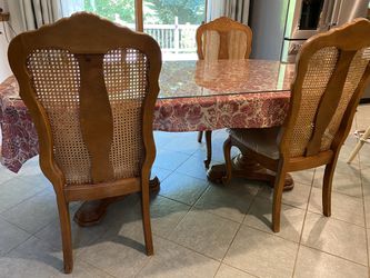 Formal Dining Table with Glass Top Cover and 4 Chairs
