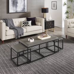 New Coffee Table with Nesting Stools Grey and Black